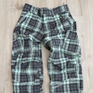 Teal and Grey Plaid Mens Burton Snow pants (Large)